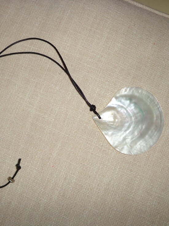 Hand Crafted Jewelry - NEWHand Crafted / Hand Polished Mother of Pearl Necklace Leather Cord Adjustable